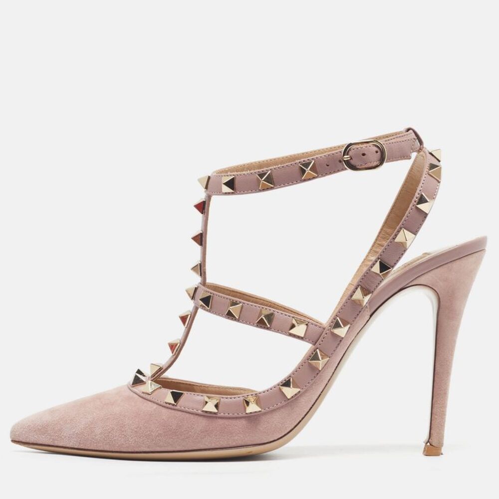 Valentino Rockstud Caged Size 40 Pink Leather And Suede Pumps